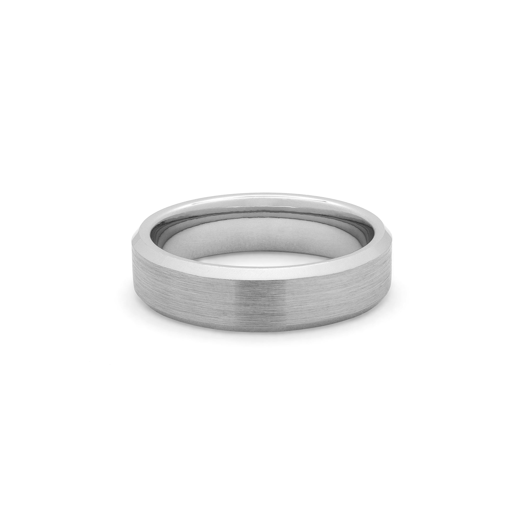 Silver tungsten wedding ring brushed centre polished beveled edges [width]