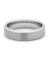 Front view of silver 6mm bevelled tungsten wedding band