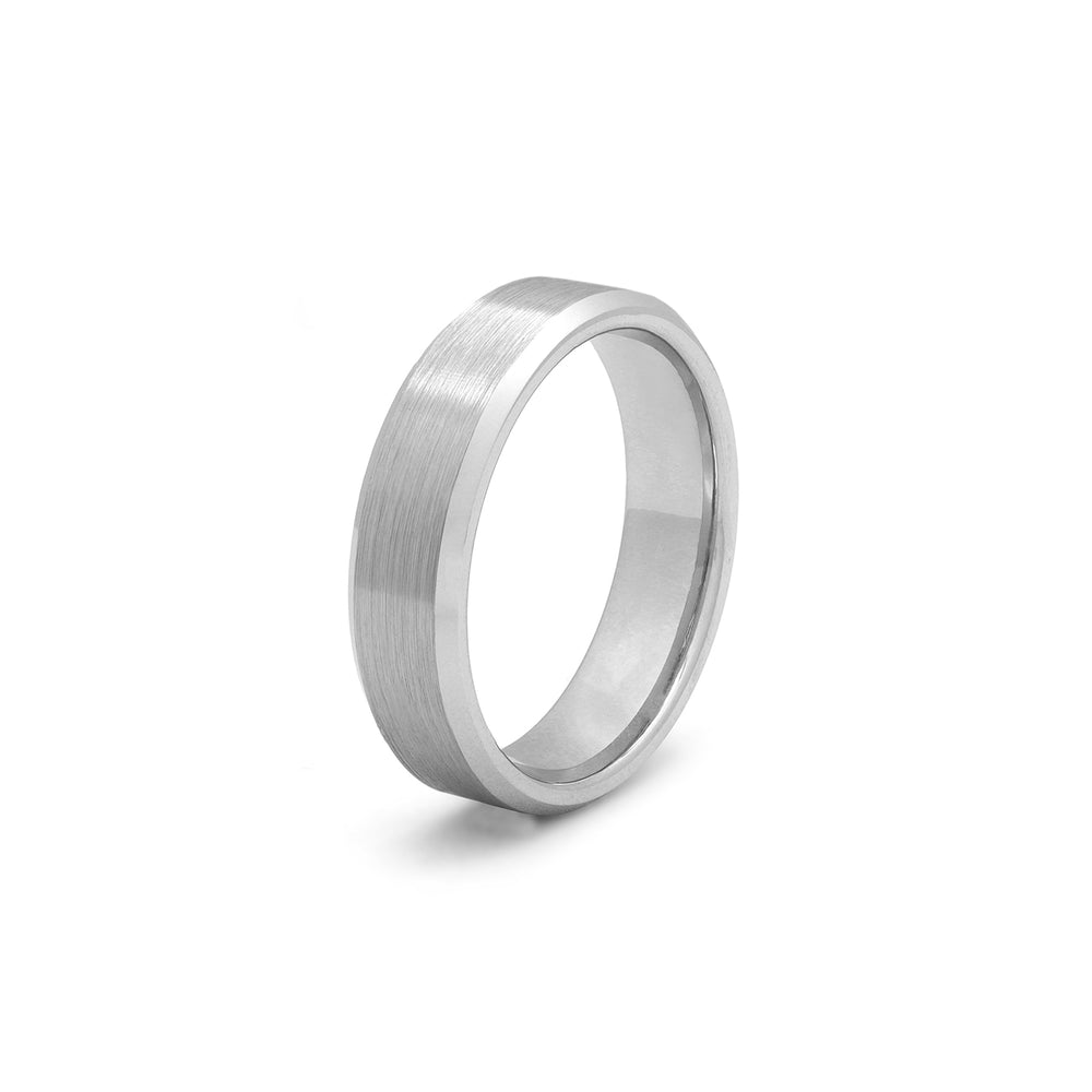 Silver tungsten wedding ring brushed centre polished beveled edges [width]