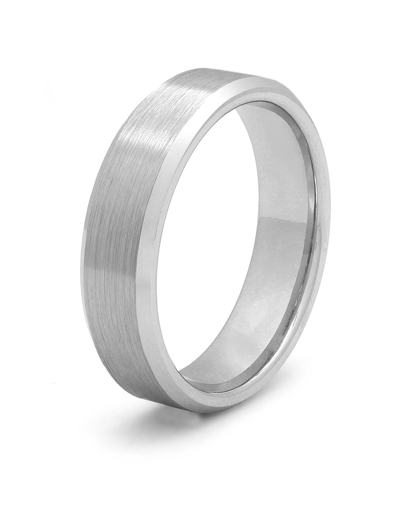Silver bevelled tungsten wedding ring for men, 6mm band