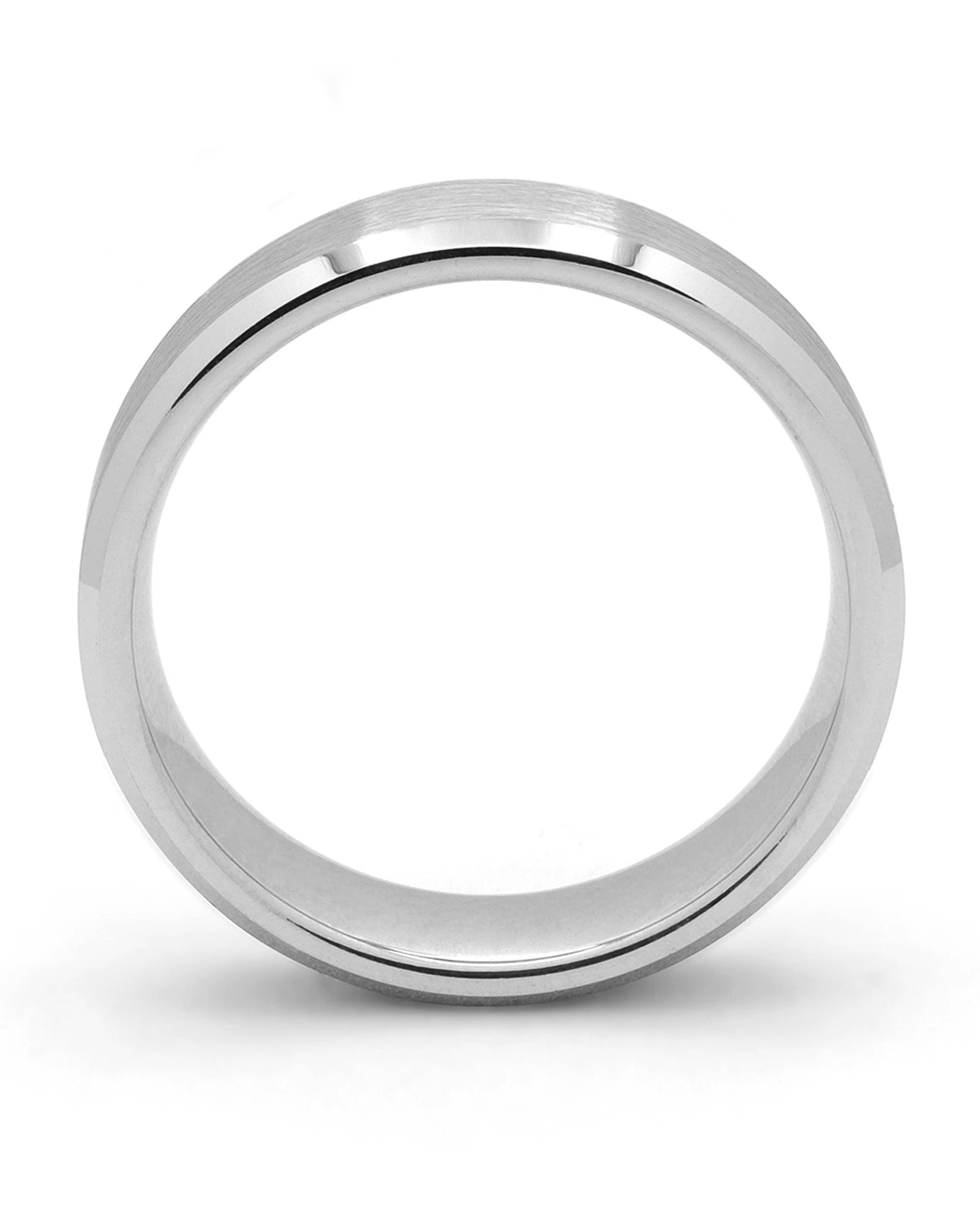 Side view of silver 6mm bevelled tungsten wedding ring