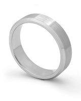 Silver 6mm bevelled tungsten wedding ring shown at an angle