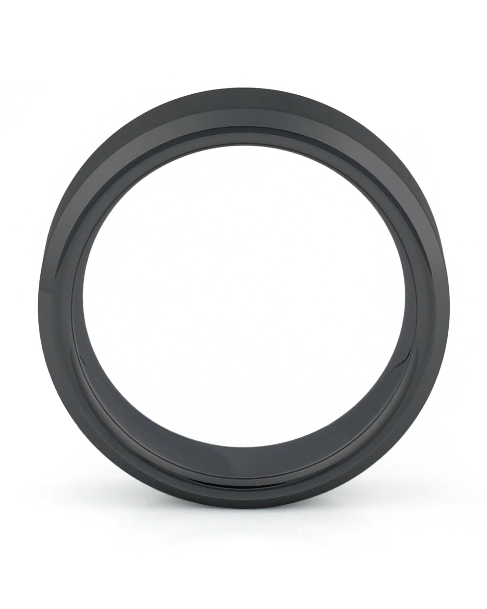 Side view of black 8mm bevelled tungsten wedding ring