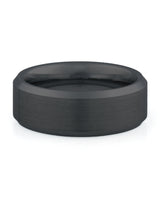 Side view of black 8mm bevelled tungsten wedding ring