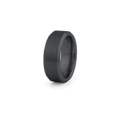 Black tungsten wedding ring with brushed centre and polished beveled edges 4mm width