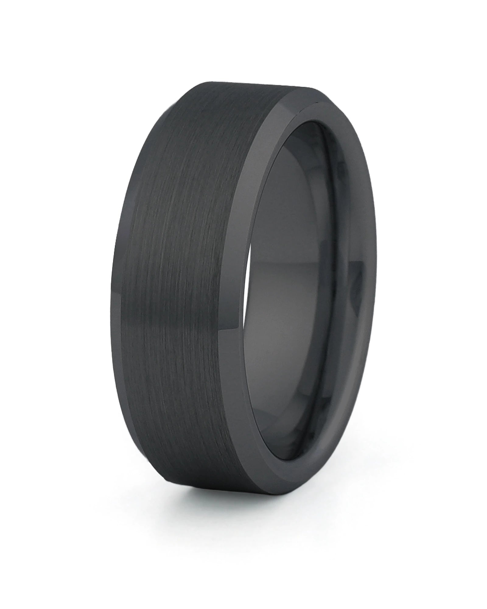 Black bevelled tungsten wedding ring for men, 8mm band