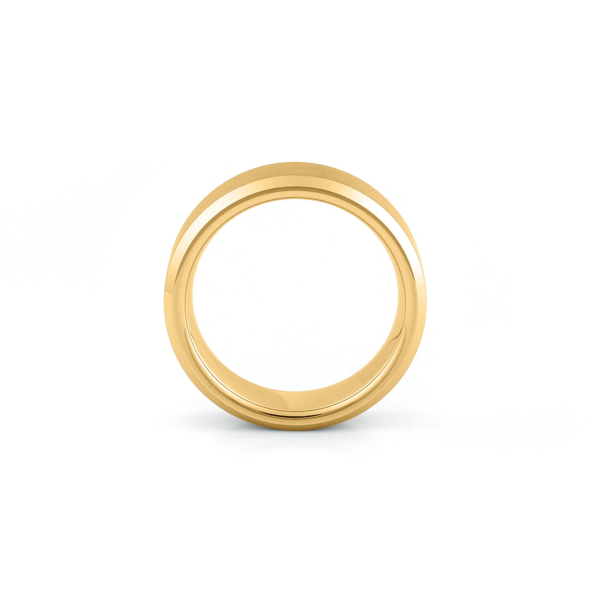 Gold tungsten wedding ring brushed centre polished beveled edges 8mm