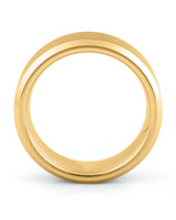 Side view of gold 8mm bevelled tungsten wedding ring
