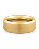 Front view of gold 8mm bevelled tungsten wedding band