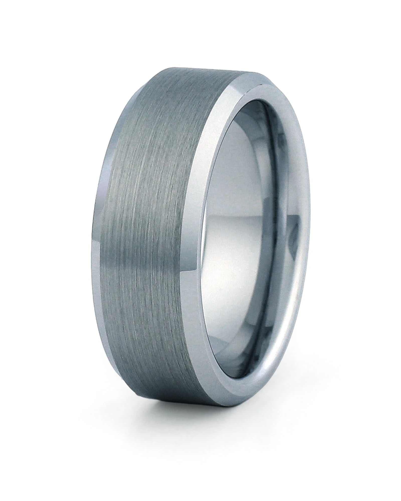 Gunmetal bevelled tungsten wedding ring for men, 8mm band