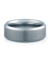 Front view of gunmetal 8mm bevelled tungsten wedding band