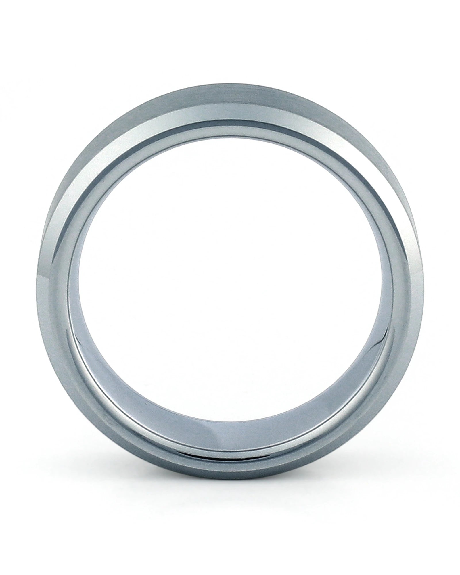 Side view of gunmetal 8mm bevelled tungsten wedding ring