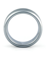 Side view of gunmetal 8mm bevelled tungsten wedding ring