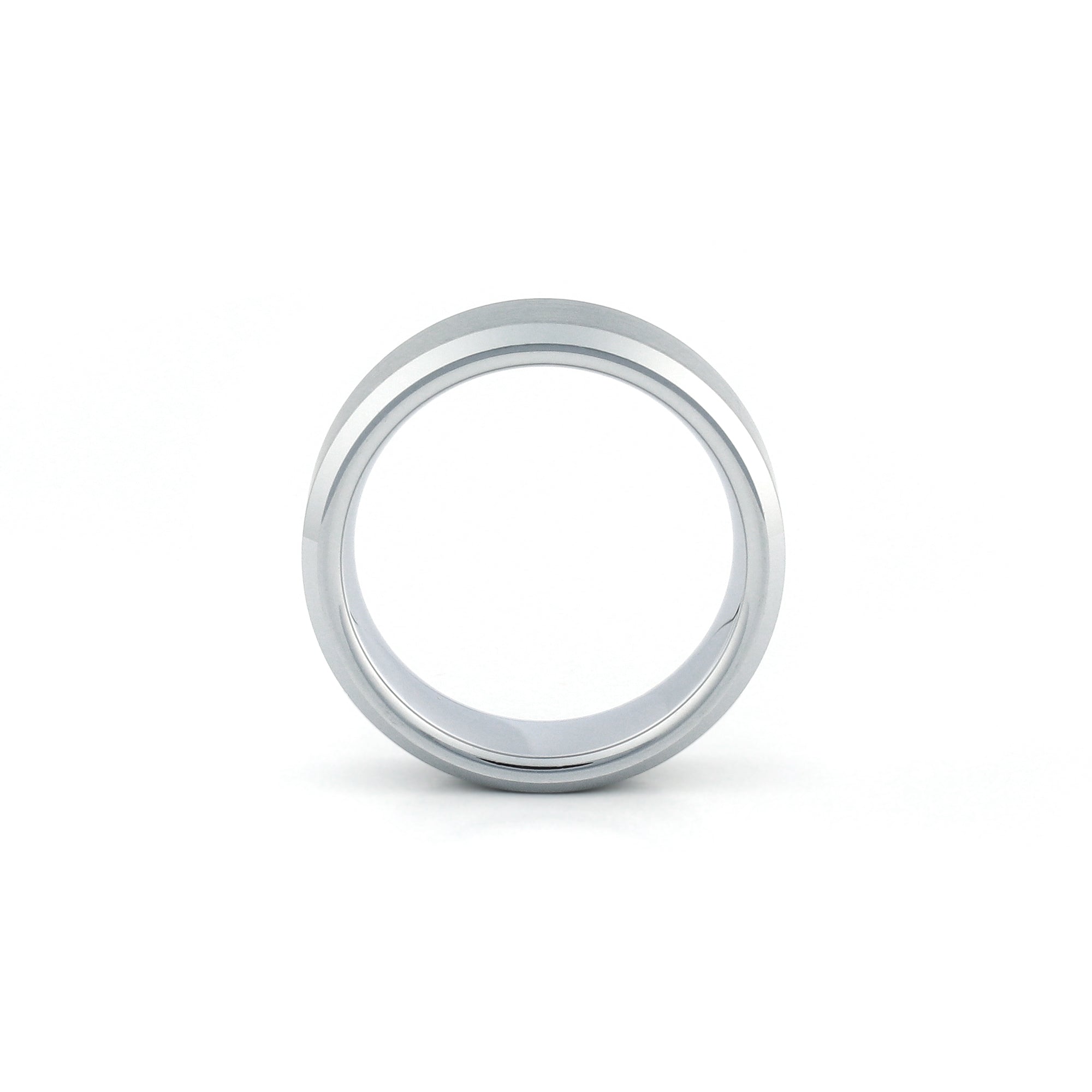 Silver tungsten wedding ring brushed centre polished beveled edges 8mm