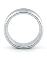 Side view of silver 8mm bevelled tungsten wedding ring