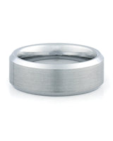 Front view of silver 8mm bevelled tungsten wedding band