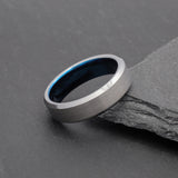 mens silver and blue two tone wedding band