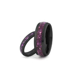 black amethyst couples wedding ring set