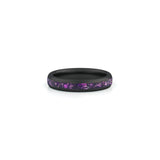 4mm black amethyst wedding band with purple gemstone inlay