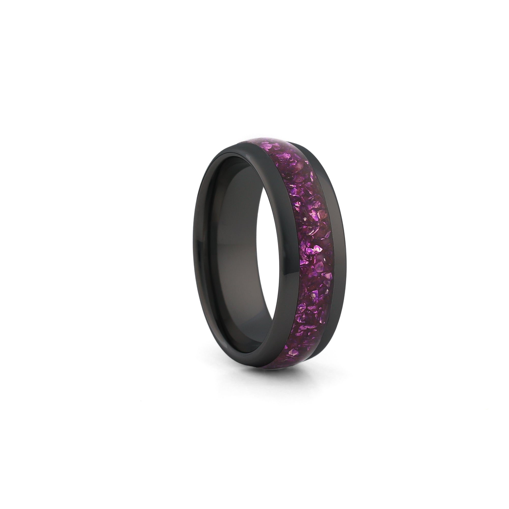 black amethyst ring polished tungsten