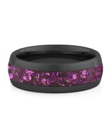 Front view of black 8mm amethyst tungsten wedding band
