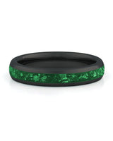 Front view of black 4mm emerald tungsten wedding band