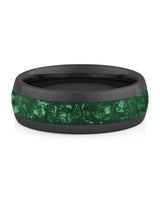 Front view of black 8mm emerald tungsten wedding band