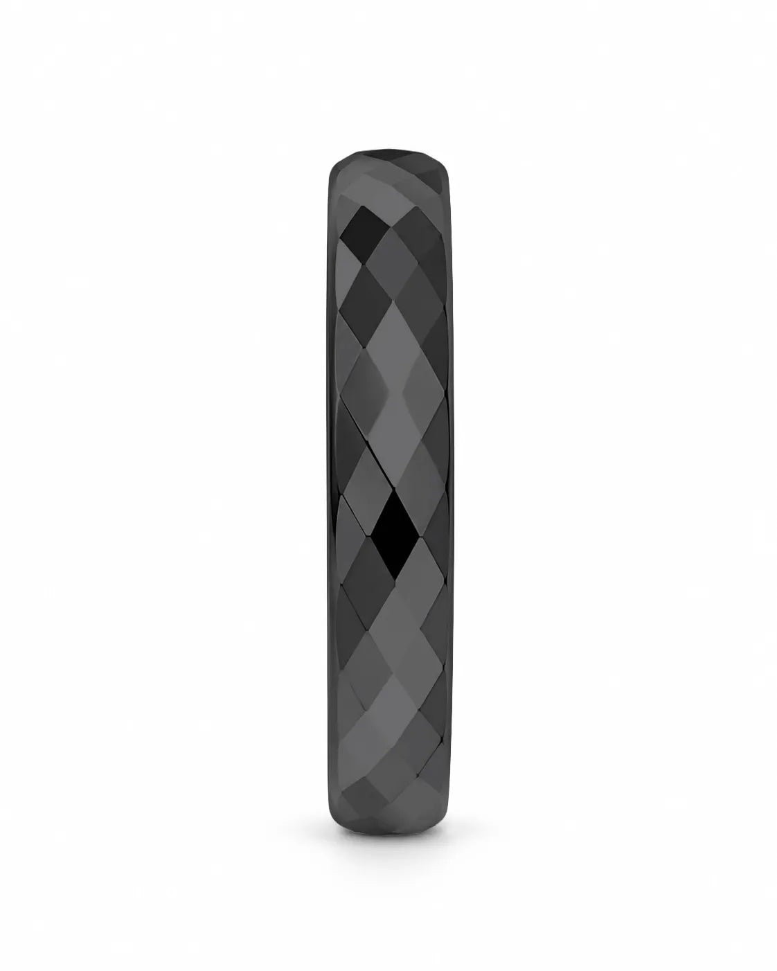 Front view of black 4mm faceted tungsten wedding band