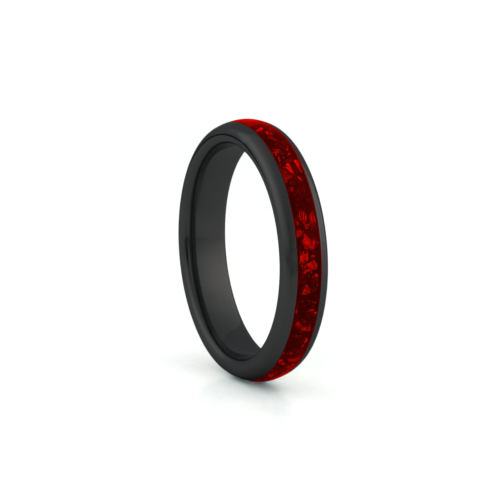 4mm black tungsten ruby ring slim red gemstone wedding band