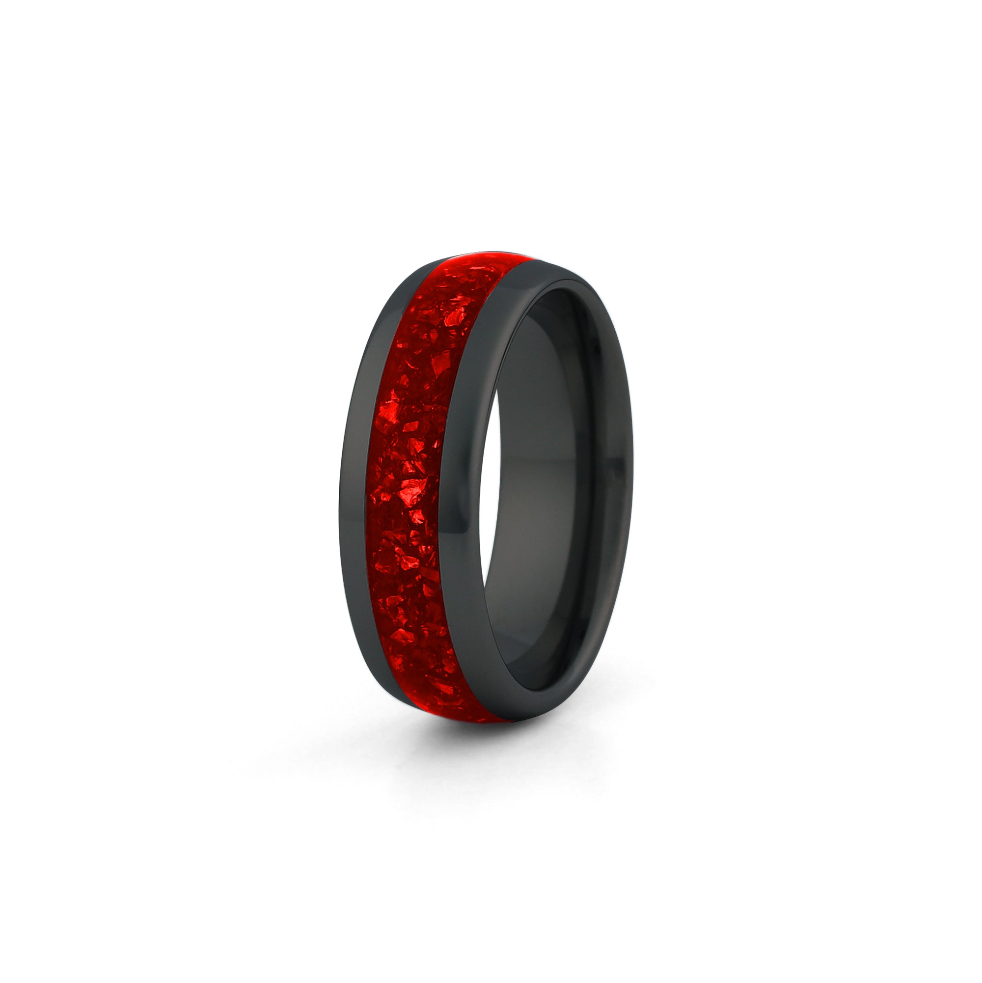 8mm black tungsten ruby ring wide red gemstone wedding band