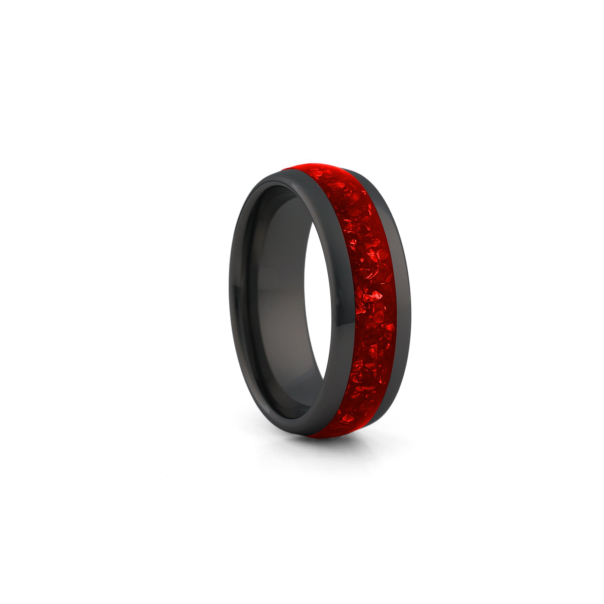 8mm black tungsten ruby ring wide red gemstone wedding band