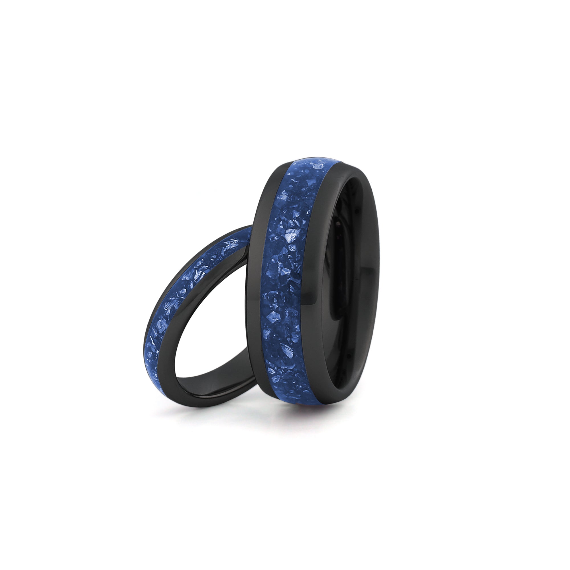black sapphire couples wedding ring set