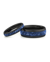 Black sapphire tungsten couples wedding ring set shown together