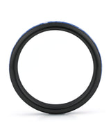 Side view of black 4mm tungsten wedding ring with sapphire inlay