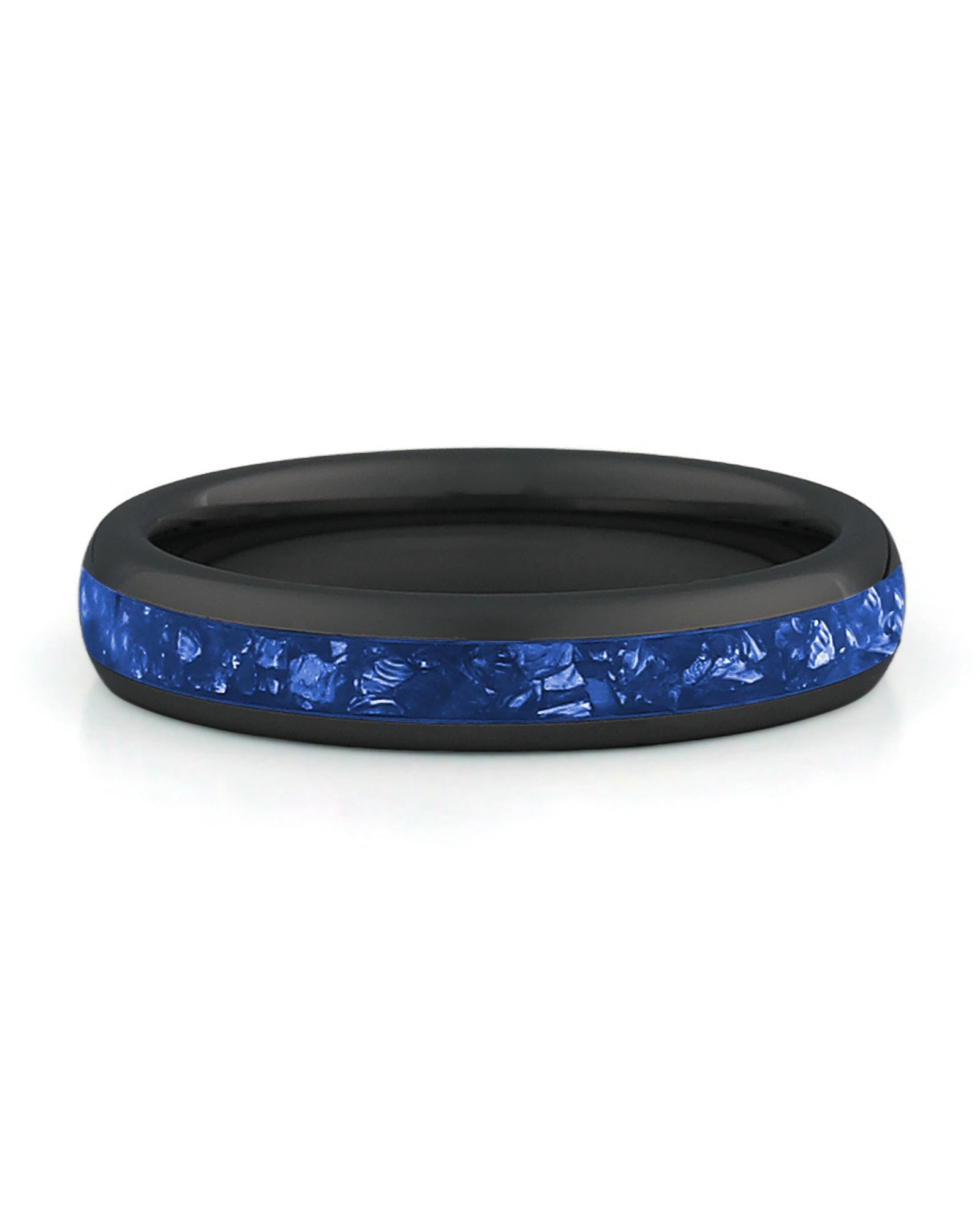 Front view of black 4mm sapphire tungsten wedding band