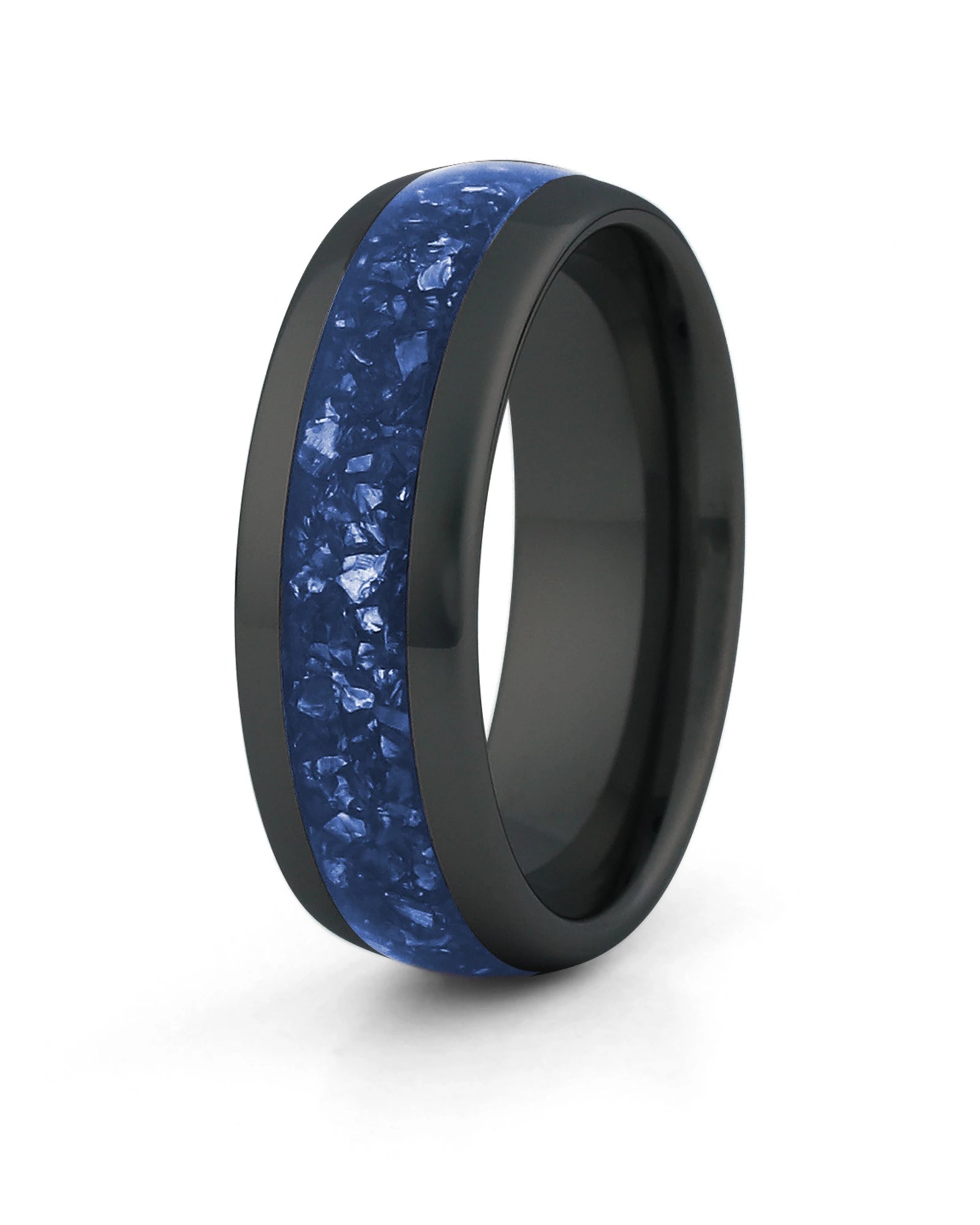 Men's black tungsten wedding ring with sapphire stone inlay, 8mm band