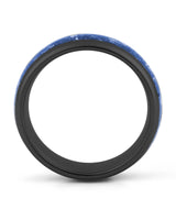 Side view of black 8mm tungsten wedding ring with sapphire inlay