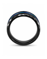 8mm Black Hammered Tungsten Wedding Ring with Blue Opal Inlay