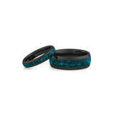 His and hers black tungsten turquoise rings, modern matching wedding band set