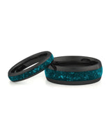 Black turquoise tungsten couples wedding ring set shown together