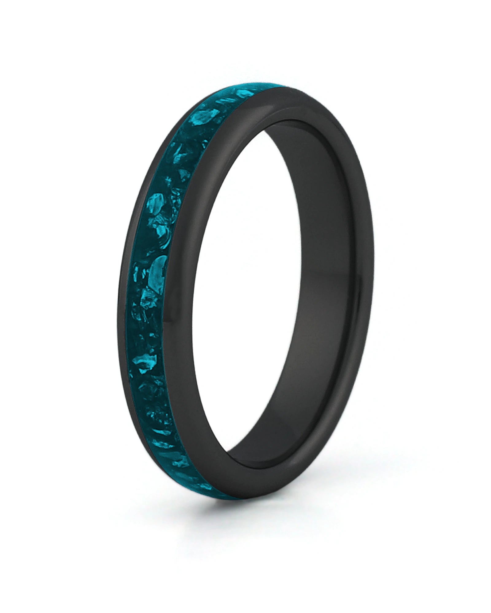 Black tungsten wedding ring with turquoise stone inlay, 4mm band