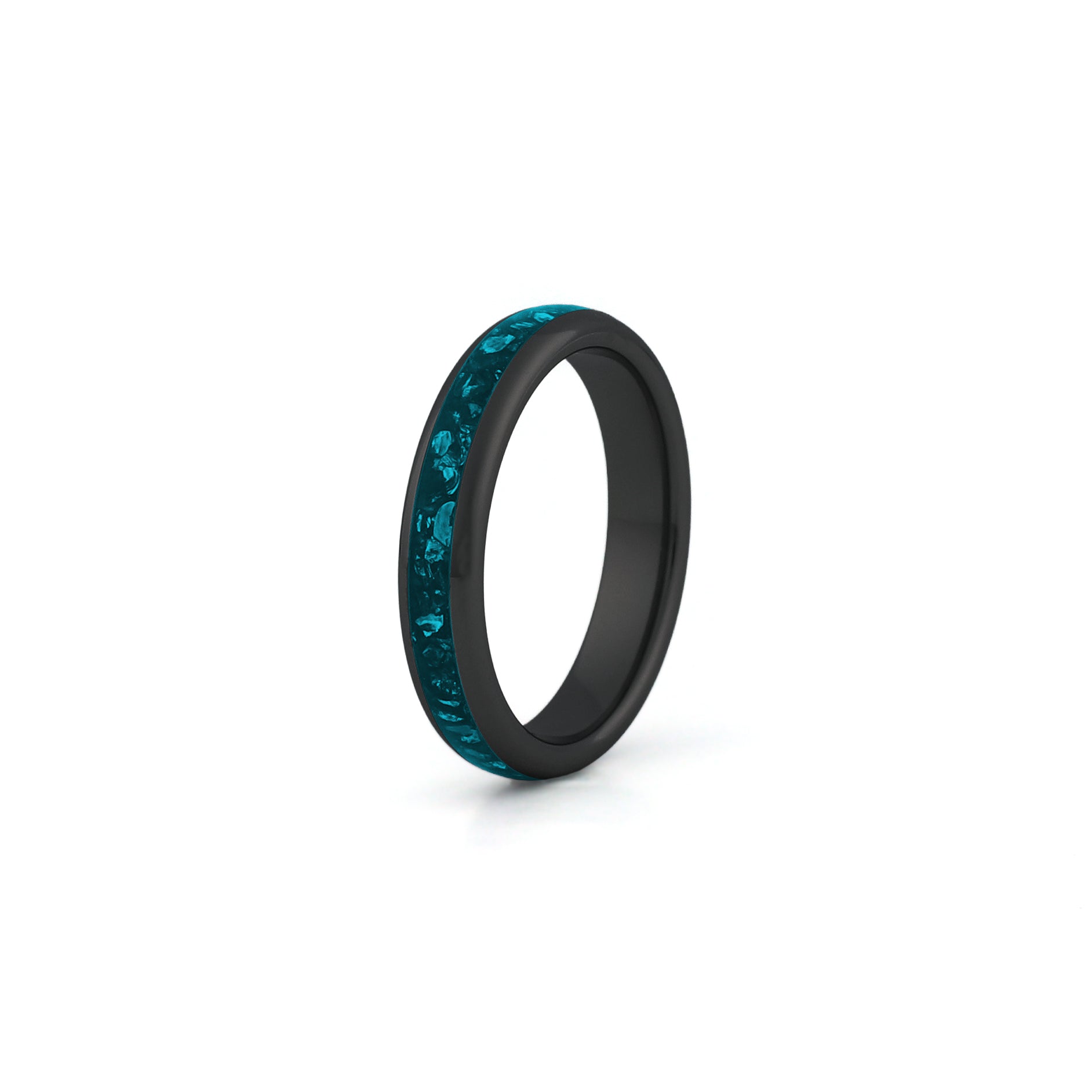 His and hers black tungsten turquoise rings, modern matching wedding band set