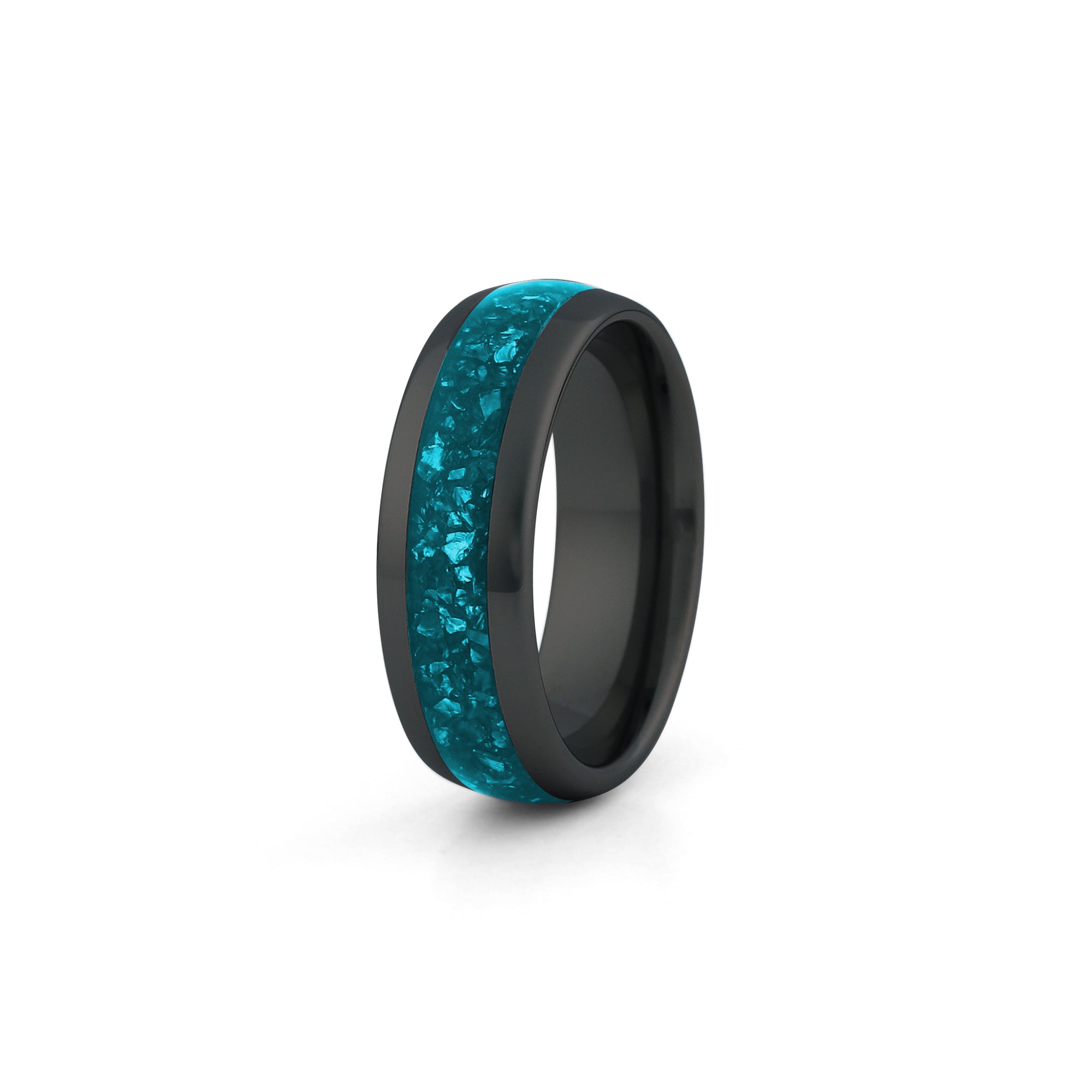 8mm black turquoise ring wide band tungsten