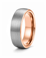 Brushed silver tungsten wedding ring with rose gold interior