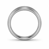 Front view of a brushed silver tungsten wedding ring showing its symmetrical comfort fit profile on a white background.