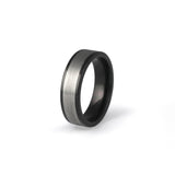 Black silver men’s wedding band with brushed centre