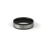 Black tungsten band with brushed silver inlay