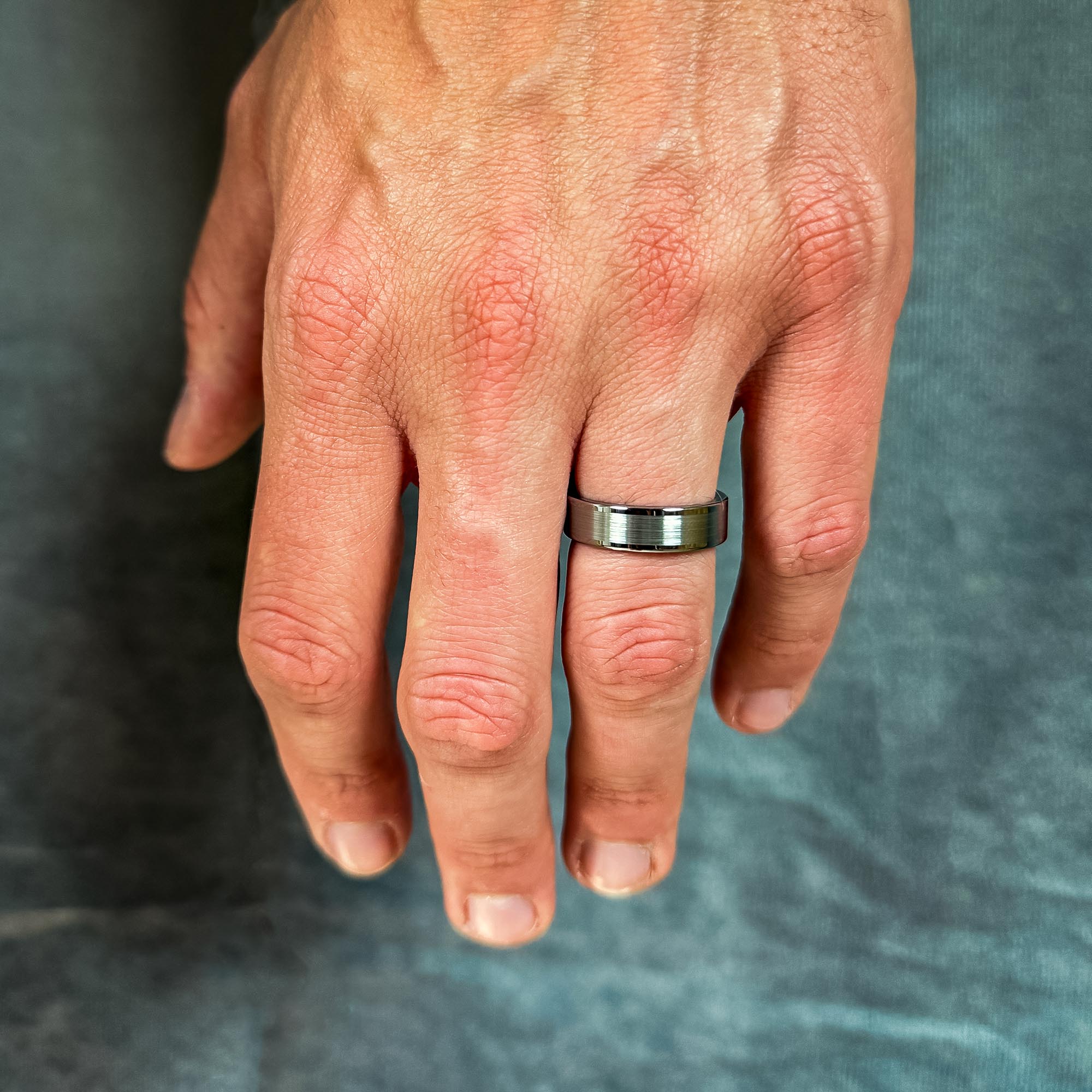 polished and brushed silver wedding ring for groom