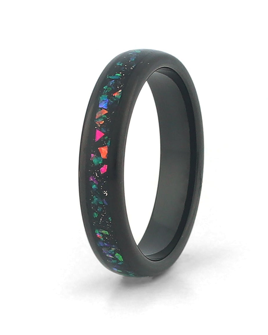4mm opal wedding ring with galaxy inlay