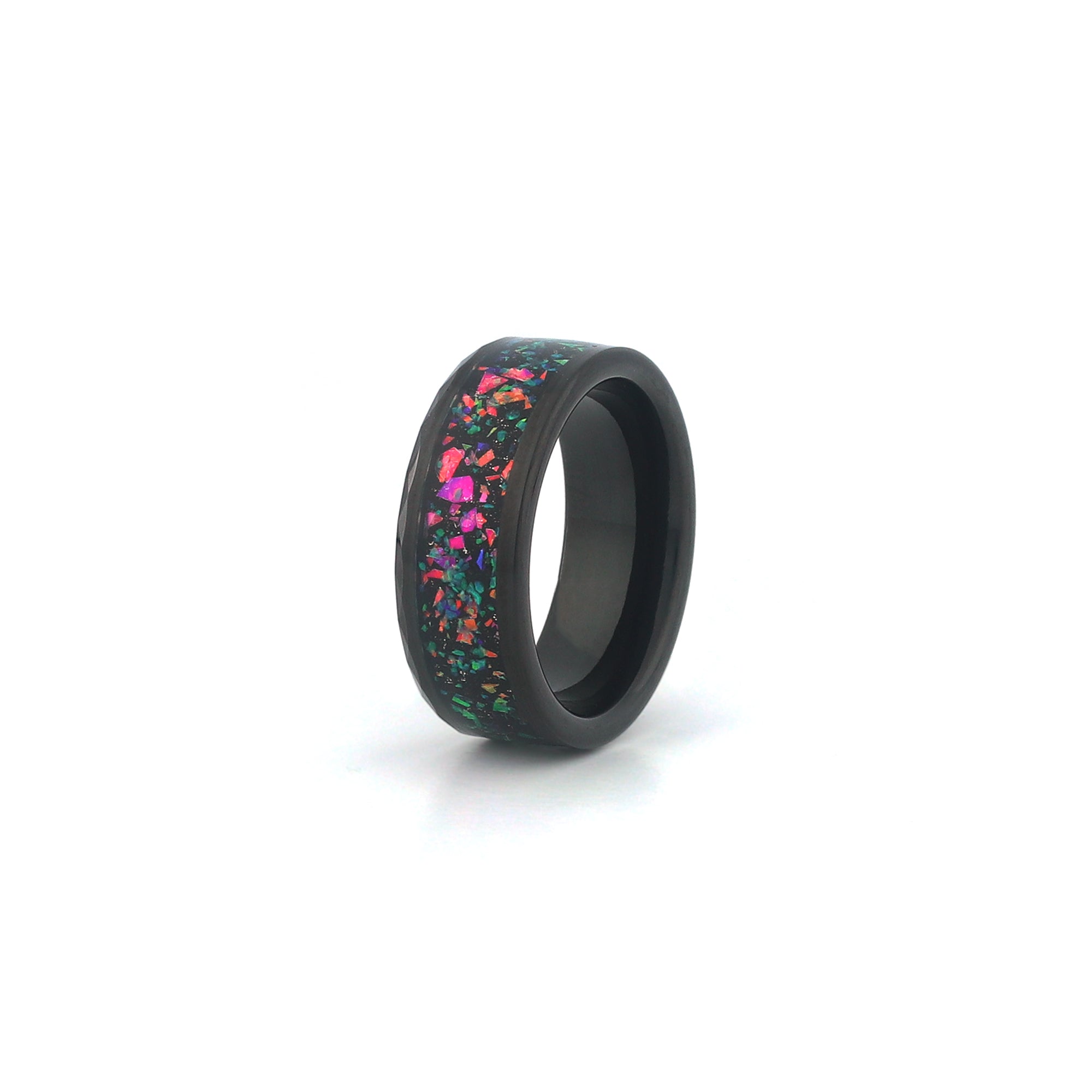8mm opal wedding ring with galaxy inlay